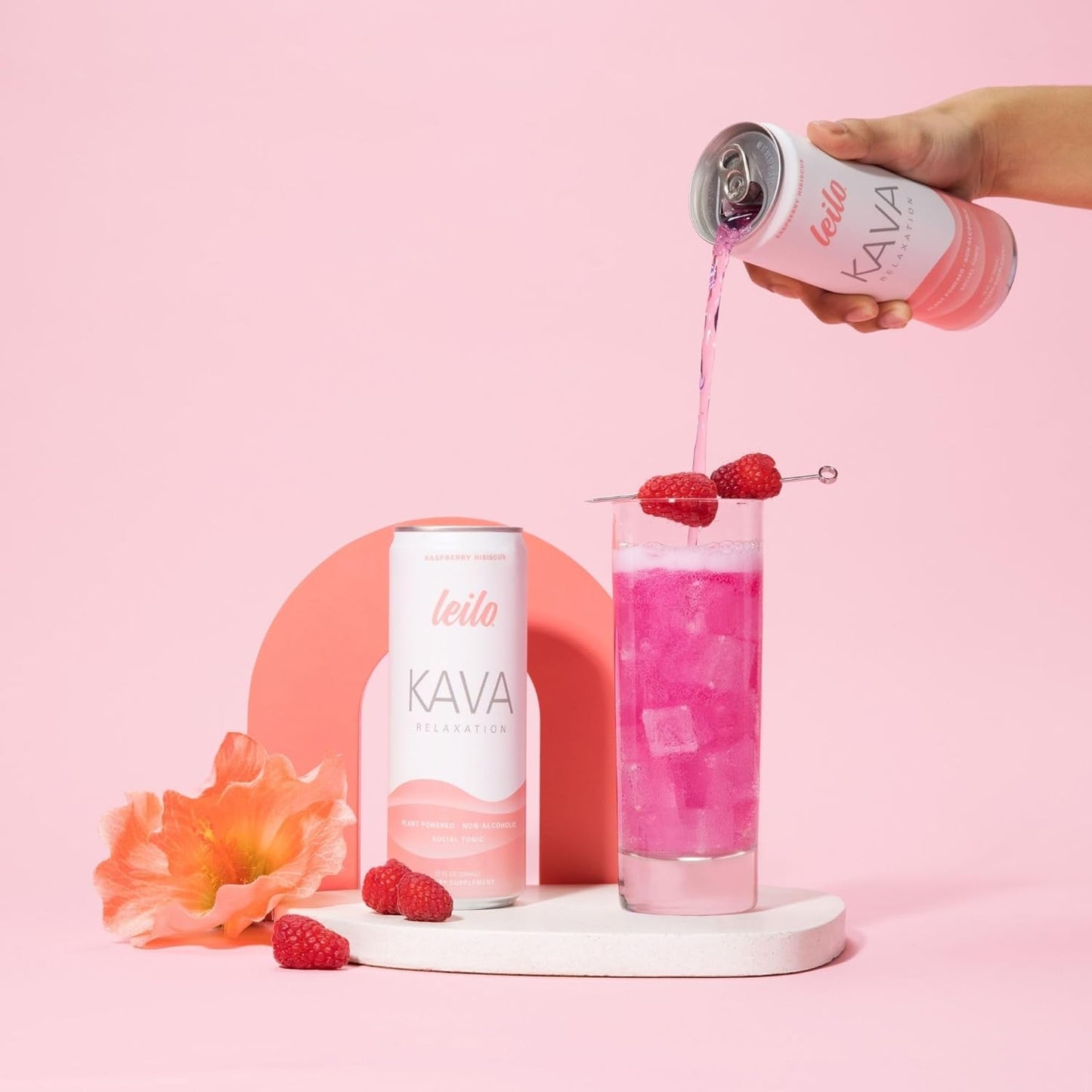 LEILO Kava Sparkling Drink – Raspberry Hibiscus (12-Pack)