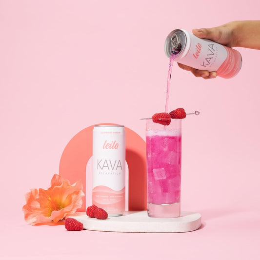 LEILO Kava Sparkling Drink – Raspberry Hibiscus (12-Pack)