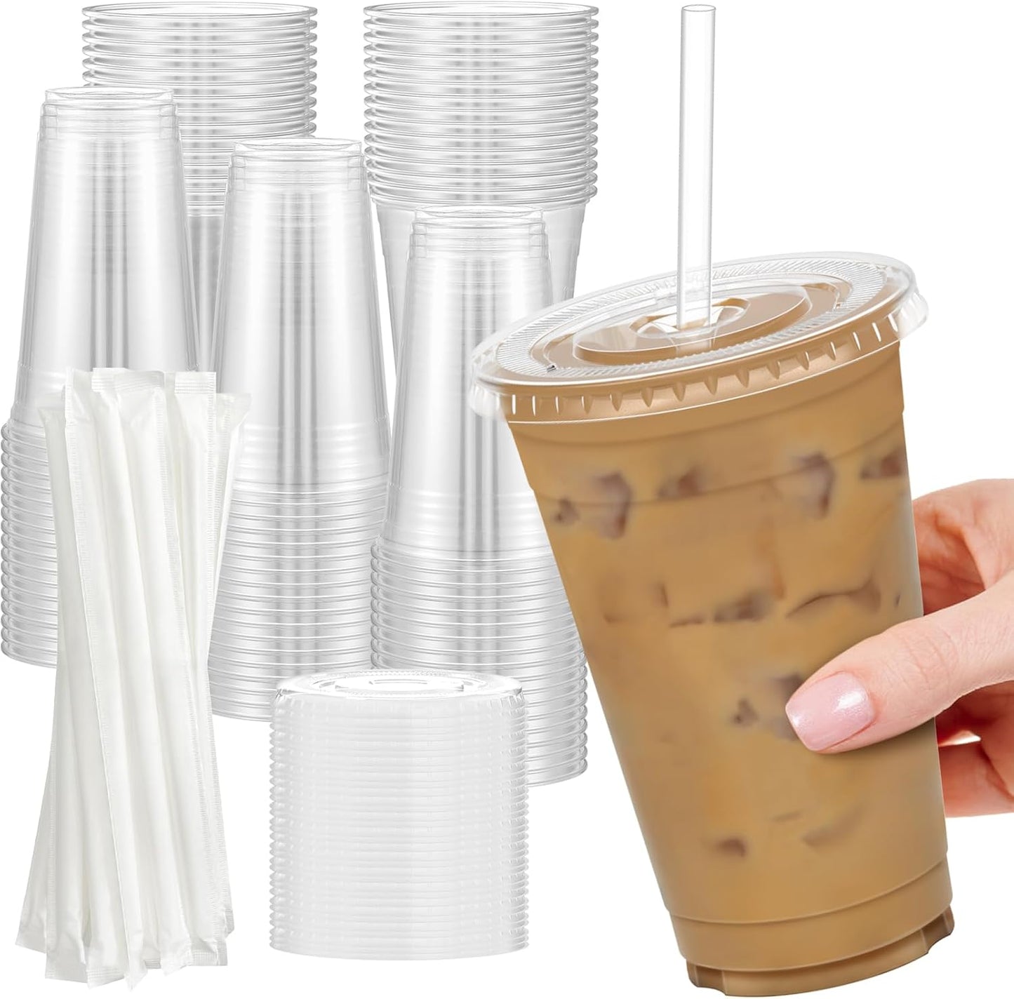 Dealusy 20oz Clear Cups w/ Lids & Straws – 100 Pack