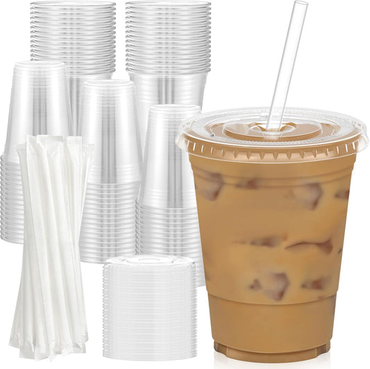 Dealusy 20oz Clear Cups w/ Lids & Straws – 100 Pack