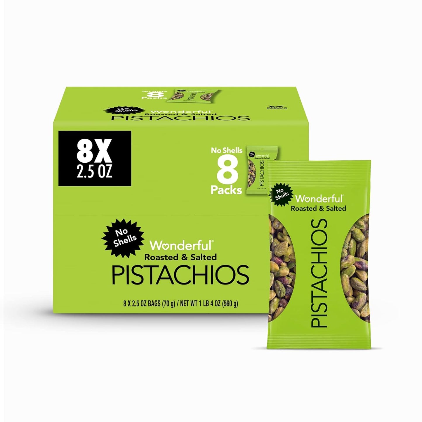 Wonderful Pistachios No Shells  2.5 Ounce Bag (Pack of 8)