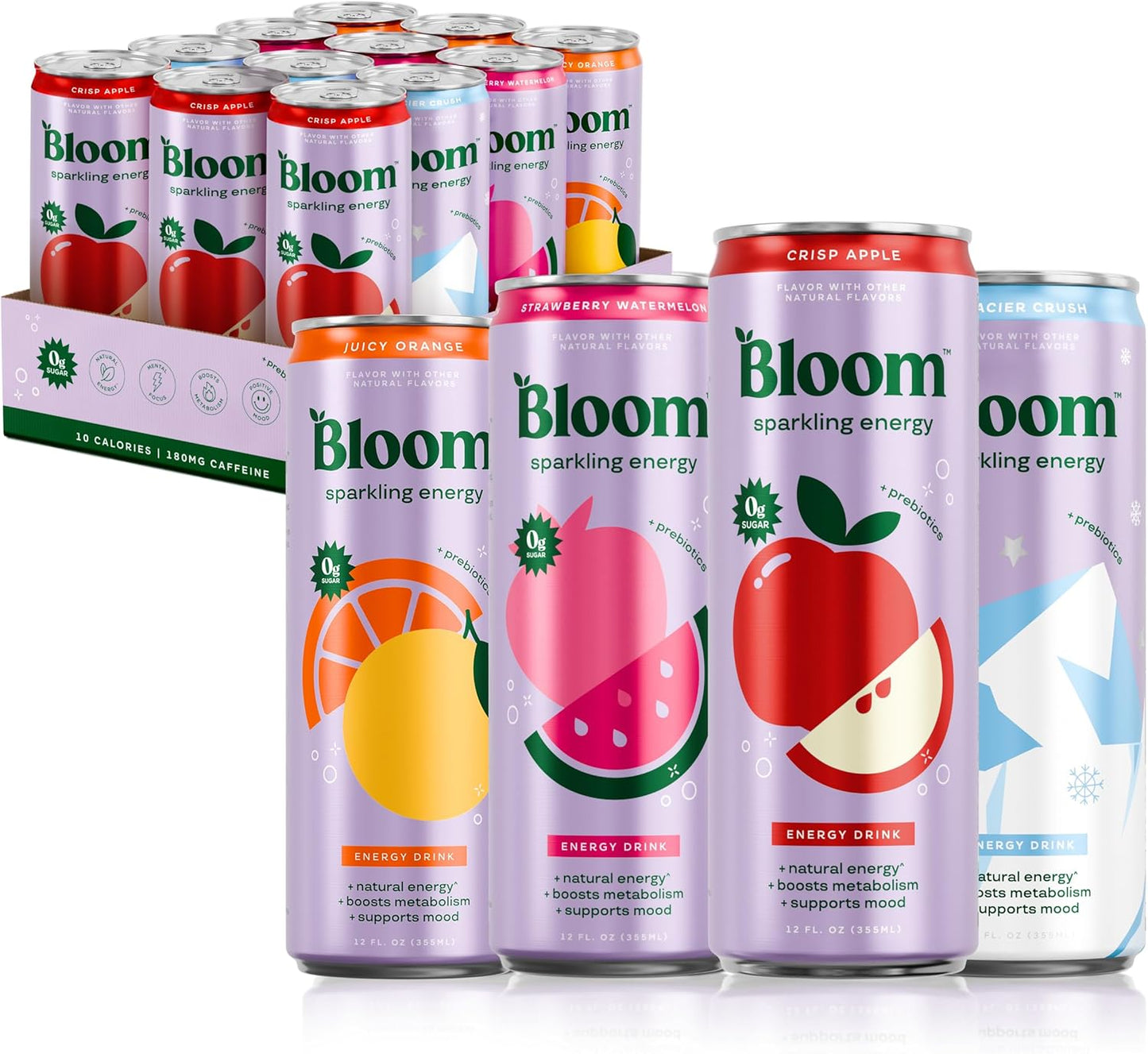 Bloom Sparkling Energy – Apple Crisp & Glacier Crush (12-Pack)